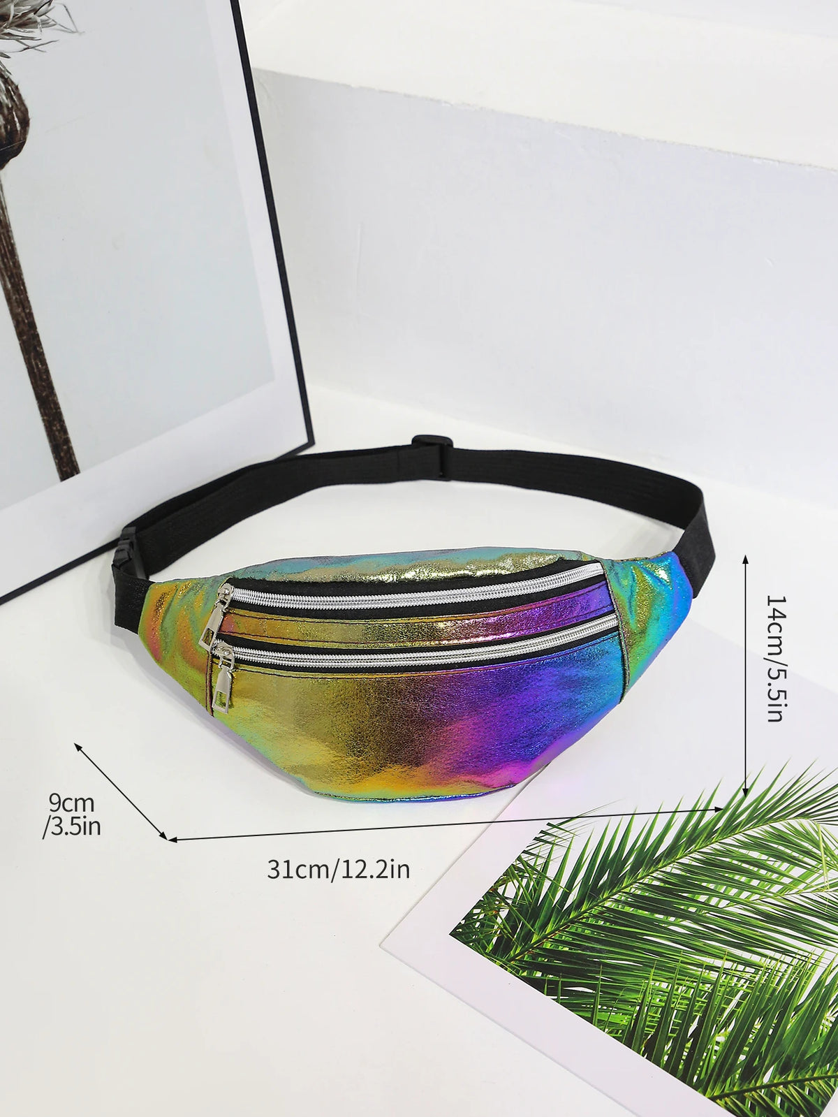 DX Holographic Fanny Pack Hologram Waist Bag Laser Beach Travel Banana Hip Bum Zip Waist Bags Women Belt Bag For Girls