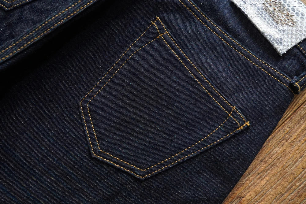 SAUCE ZHAN Mens Jeans Rainbow Sanforized Selvedge Denim Jeans Man Python Skin Labels Regular Fit 14 Oz