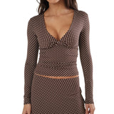 Polka Dot V-Neck Long Sleeve Tee