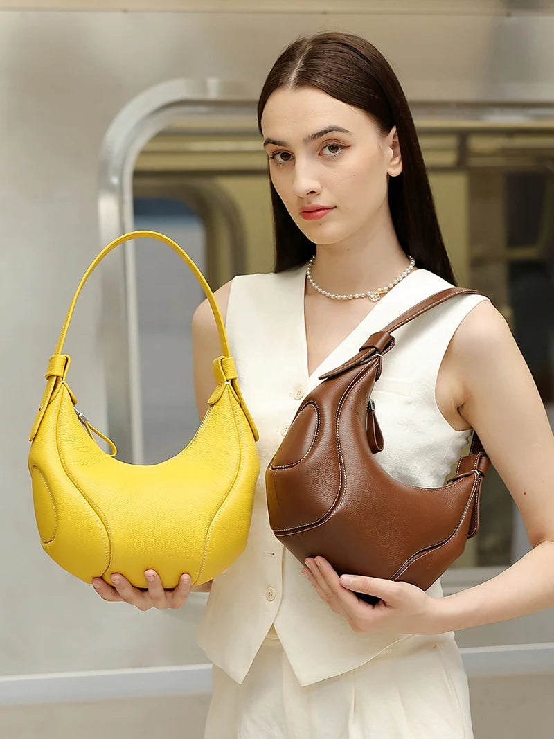 2025 New Women Bag Female Luxury Fashion Shoulder Bags Lady Soft 100% Cowhide Genuine Leather Niche Design Tote Bucket Handbag