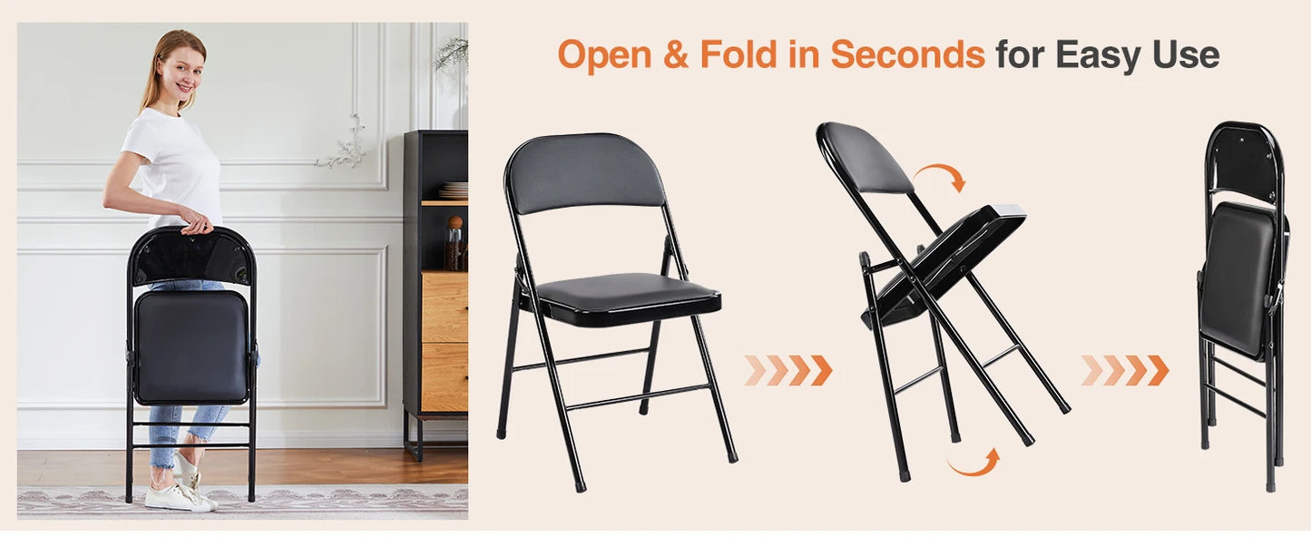 JHK Faux Leather Folding Chair Set of 2 | Elegant & Sturdy