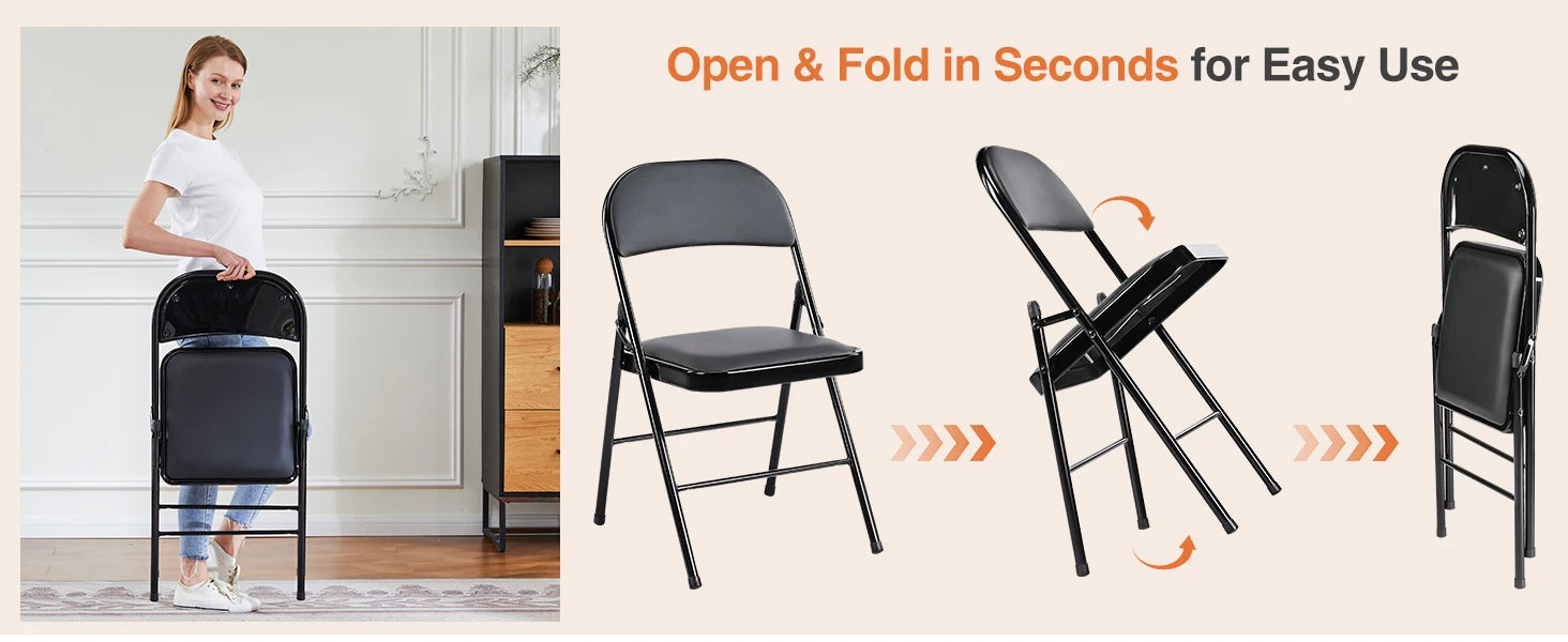 JHK Faux Leather Folding Chair Set of 2 | Elegant & Sturdy