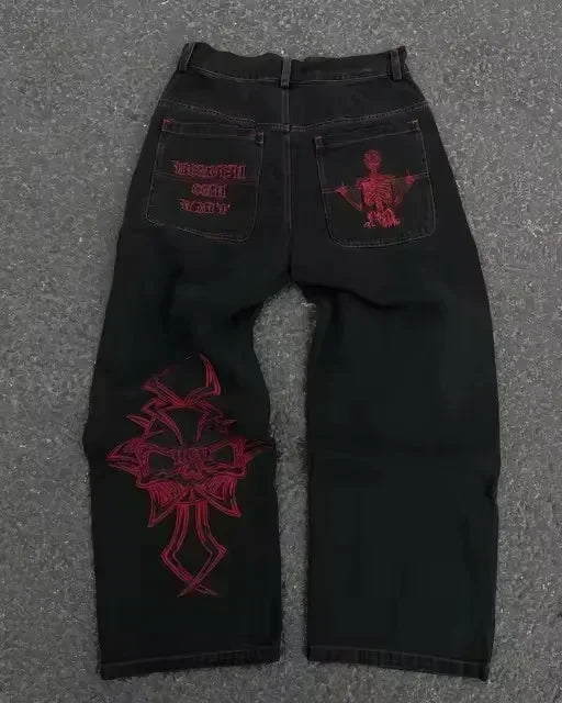 Women's Y2K Wing Embroidered Rhinestone Jeans