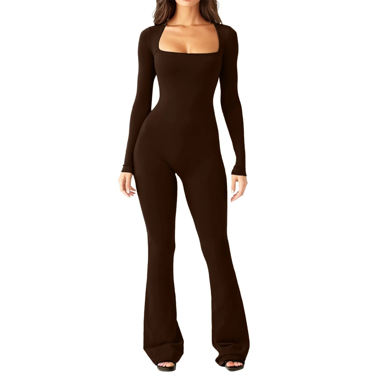 Wide-Leg Yoga Bodysuit | One-Piece Long Sleeve Gym Jumpsuit (S-2XL)