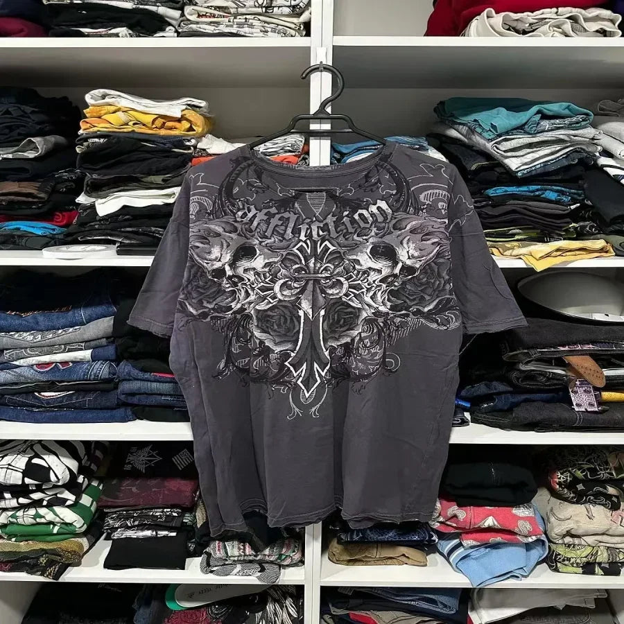 Y2K Grunge Oversized Skull Graphic Tee