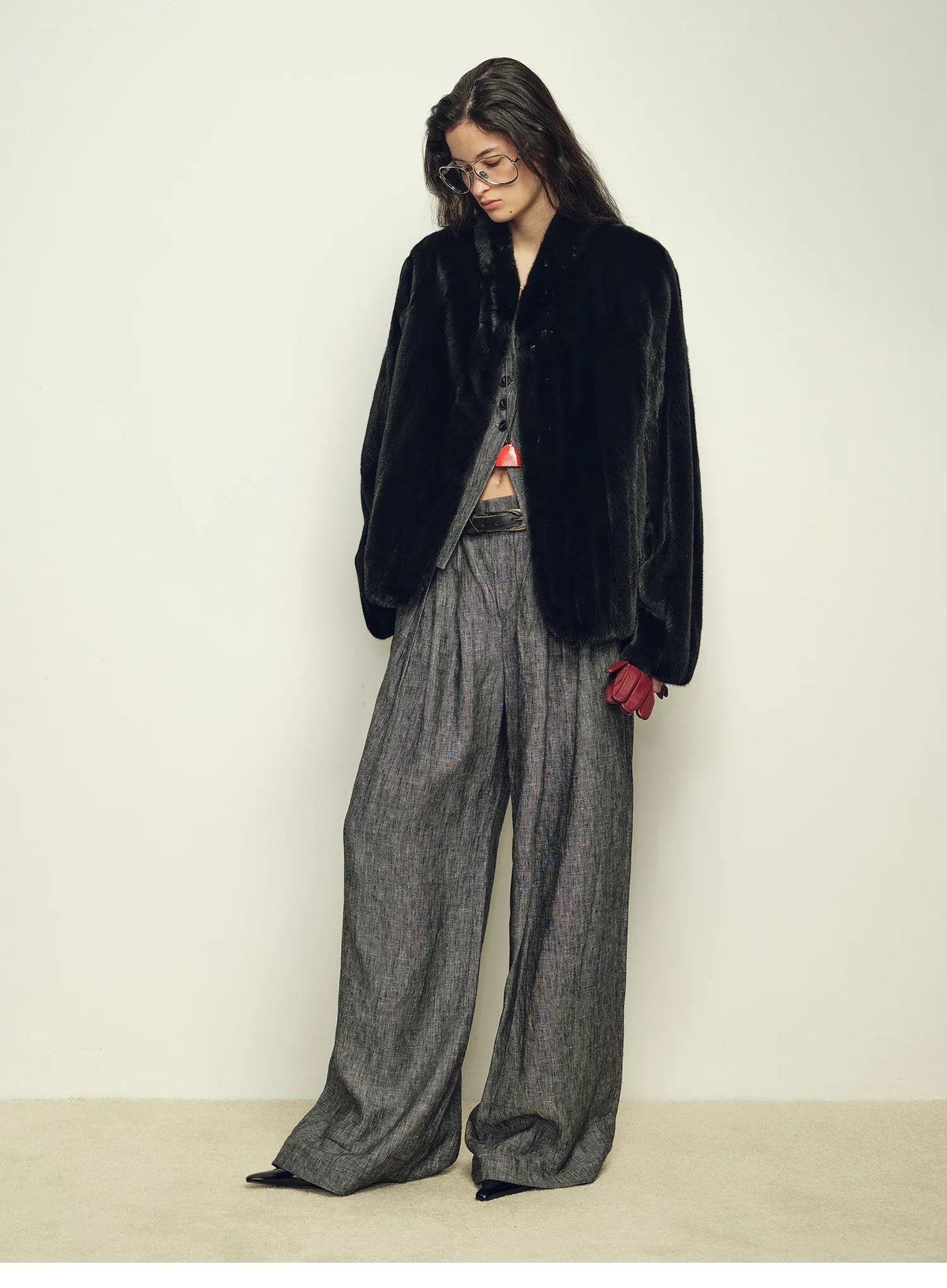 Women's Short Faux Fur Coat with Stand Collar
