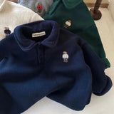 Kids' Bear Embroidered Fleece Polo Sweatshirt