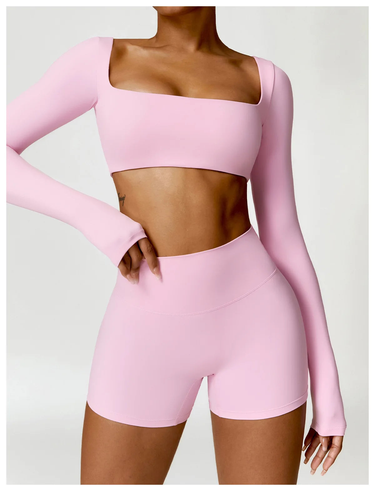 2-Piece Women's High-Waist Yoga Set – Seamless Long Sleeve Workout Suit