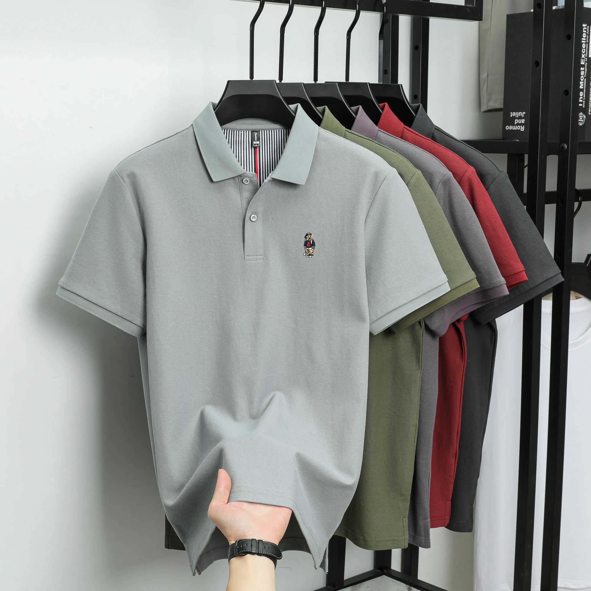 Men's Cotton Bear Embroidery Polo | Korean Style