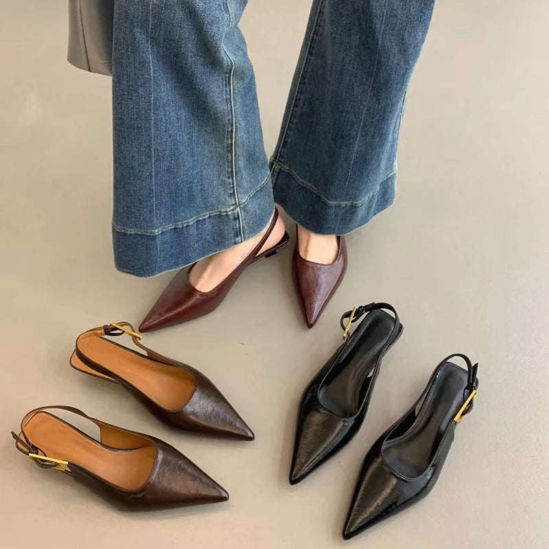 Summer Pointed Toe Women Sandals Fashion Singbacks Mules Shoes Ladies Elegant Low Heel Stripper Party Sandalias