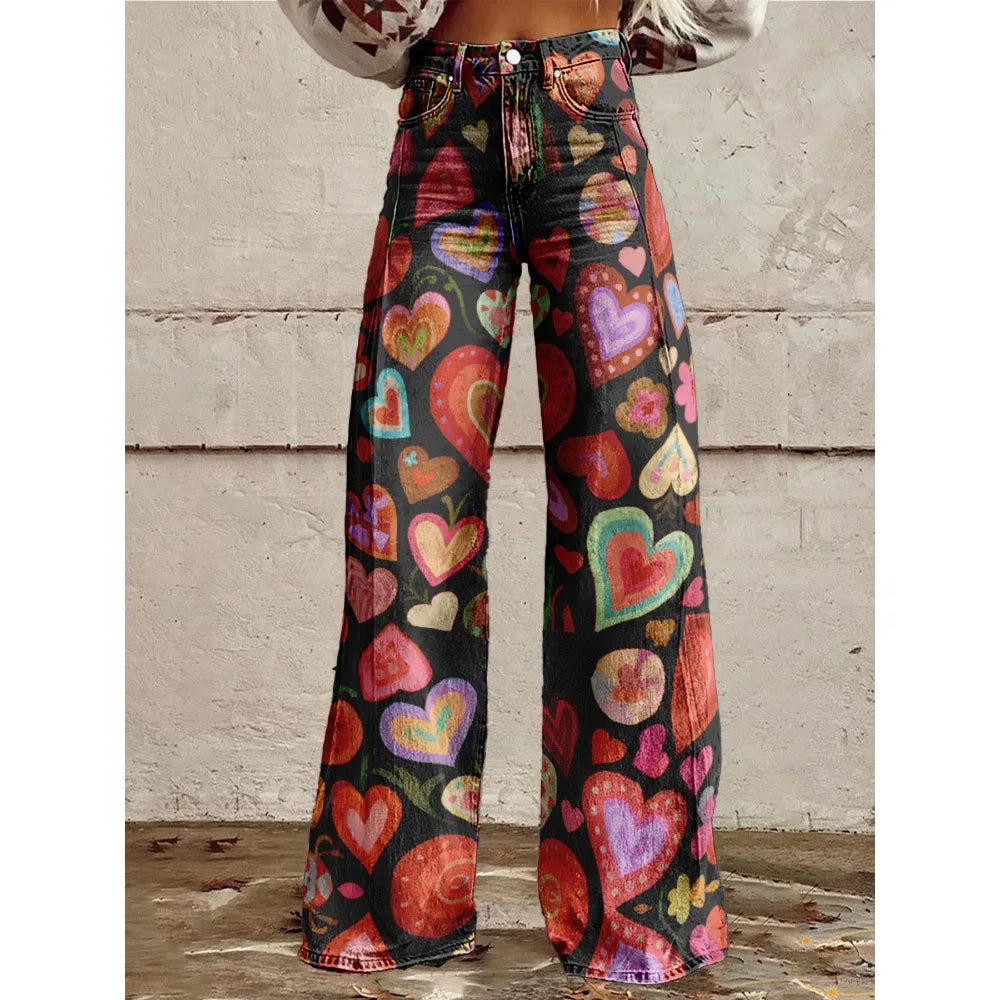 Pop Art Heart Wide-Leg Flare Pants