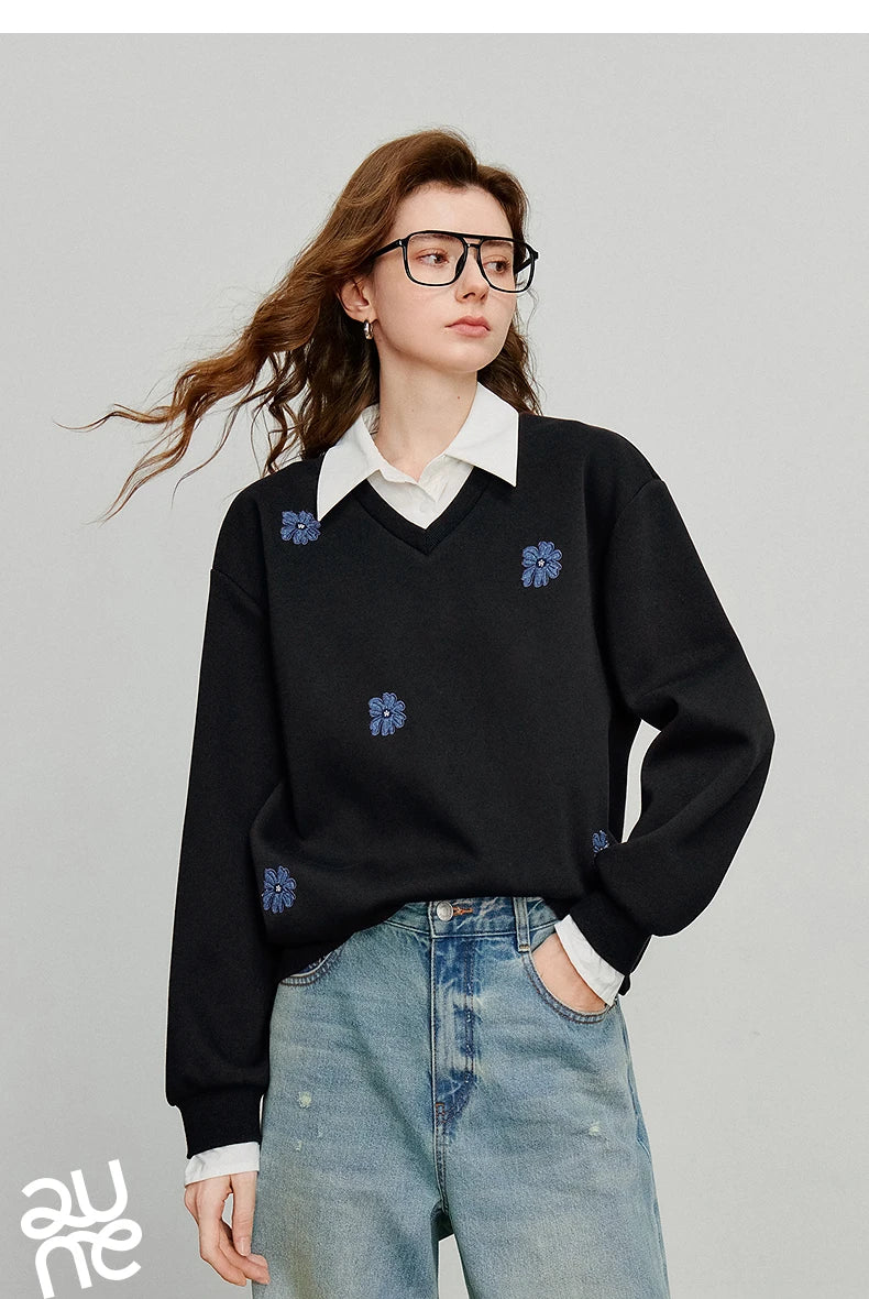 Women's Floral Embroidered Layered-Look Sweatshirt