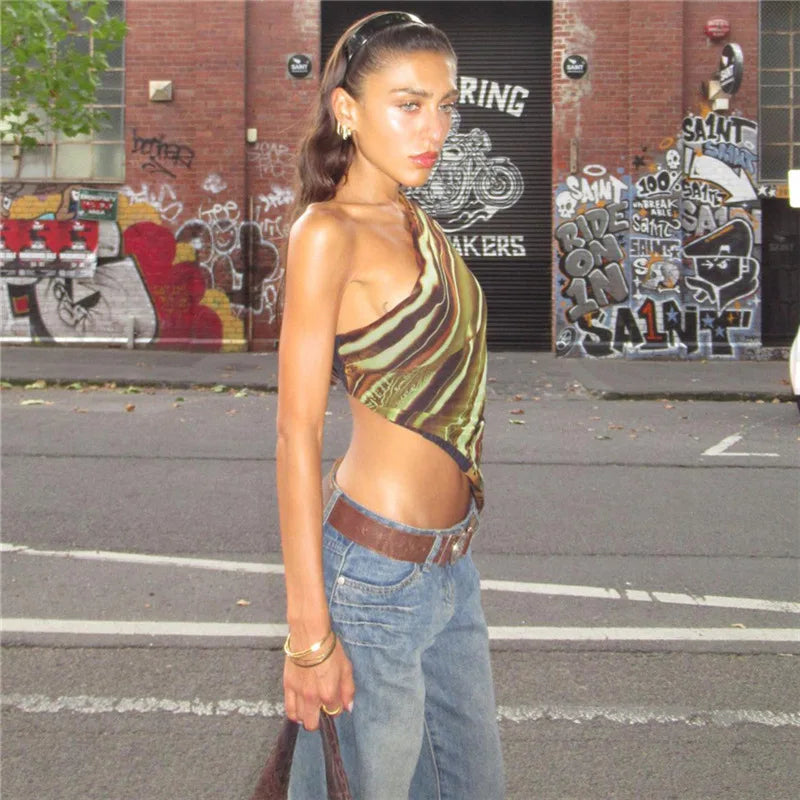 Y2K Asymmetrical Single-Shoulder Crop Top