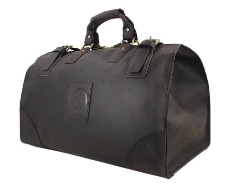 MUNUKI Vintage Crazy Horse Genuine Leather Travel bag  Large Luggage bag men Leather duffle bag Large Weekend Bag Tote Big