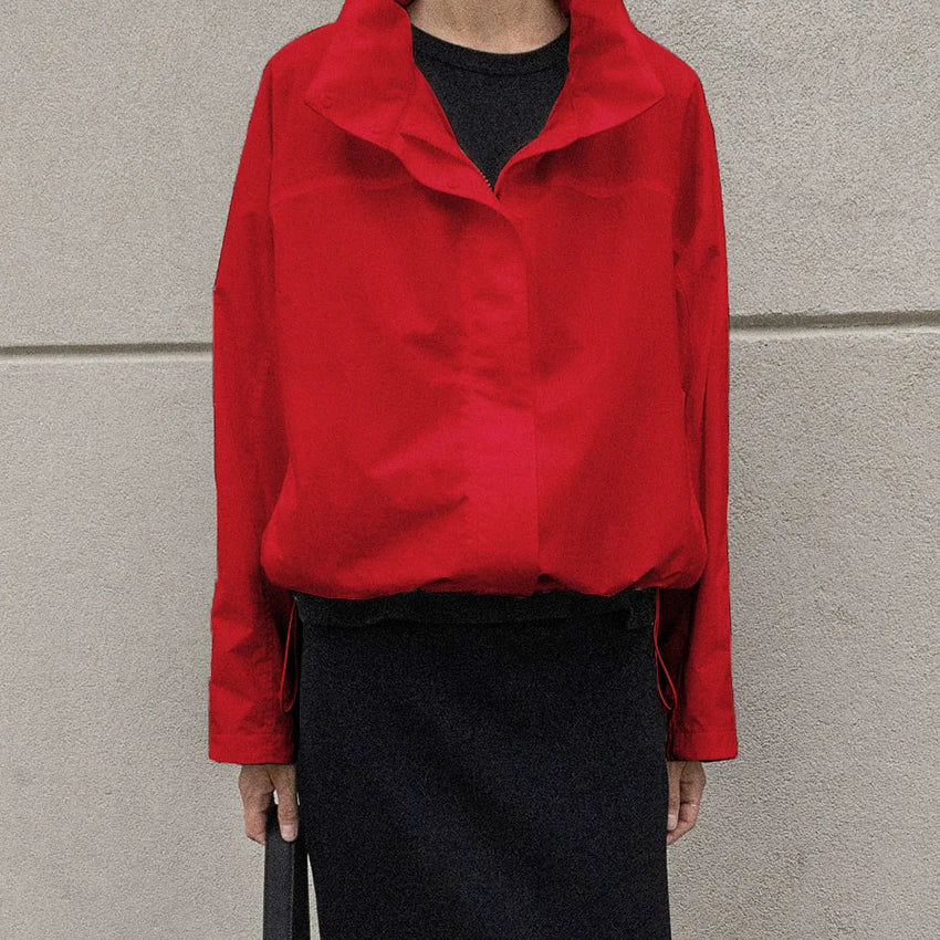 Linad Street Chic Red Turtleneck Zipper Jackets Autumn Casual Long Sleeve Outerwear Fashion Coats For Woman Tops Female 2025
