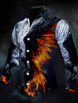 New Orange Bottom Geometric Diamond Wings Printed Men's Long Sleeve Shirt with Collar and Satin Shirt Clothing