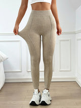 Women's Sand Wash Ribbed V-Back High Waist Yoga Leggings