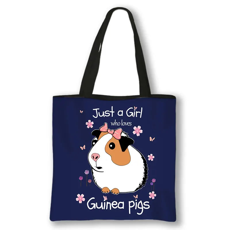 Kawaii Pet Guinea Pig Hamster Print Shoulder Bag Women Casual Handbags Large Capacity Totes Bag Eco Reusable Shopping Bags Gift
