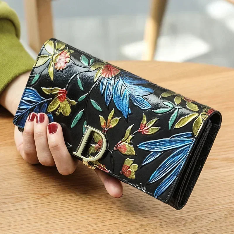 Genuine Leather Purse Wallet Female 3d Embossing Ladies Personality Retro Long Clutch Wallet Women Purse Coin Holders