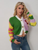 Colorful Striped Letter Knit Vest & Coat Set