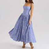 Floral Print Spaghetti Strap Midi Sundress - Elegant Boho Chic Summer Beach Dress