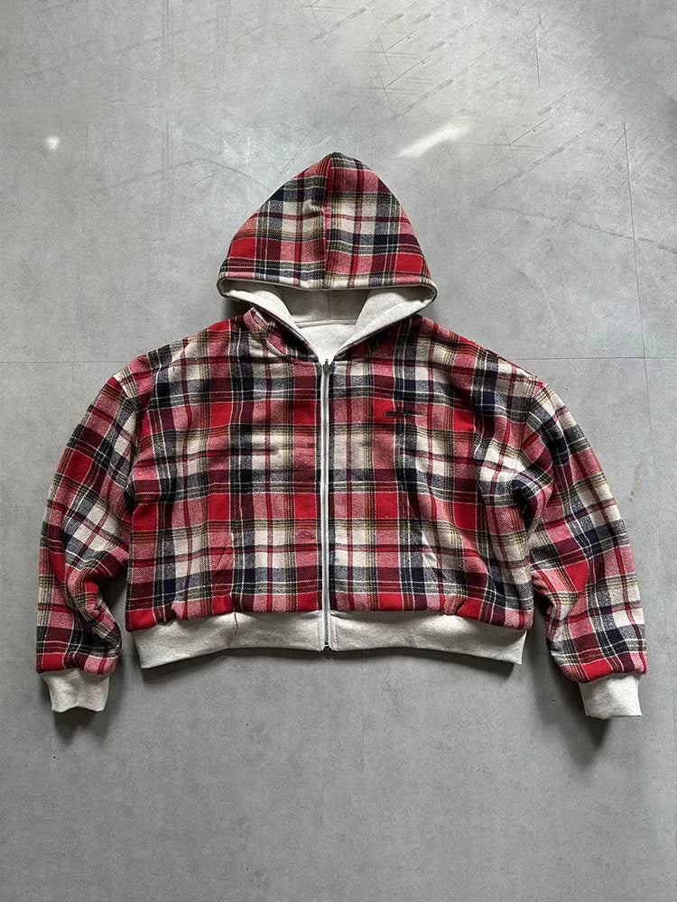 Reversible Plaid Zip-Up Hoodie