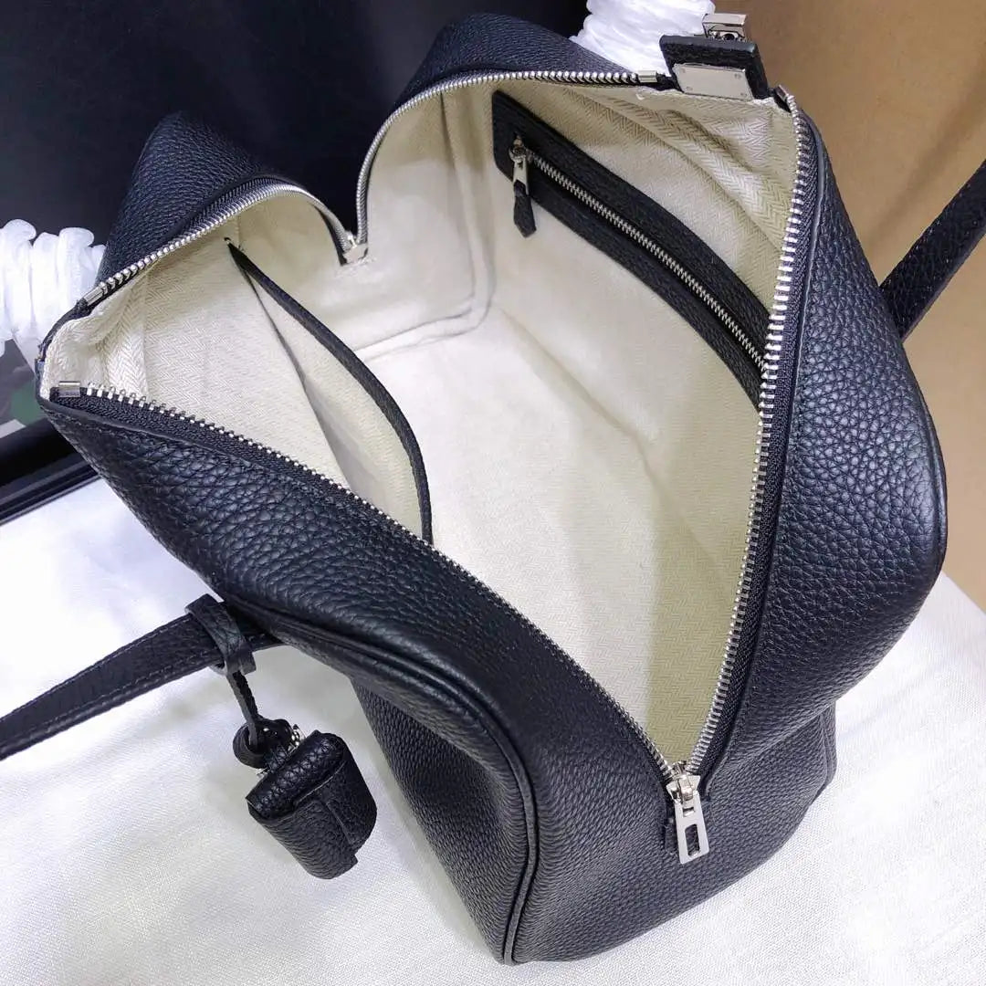 Genuine Leather Bowling Bag for Women, Top Layer Cowhide Handbag, Large Capacity Top Handle Bag, Small & Large Size