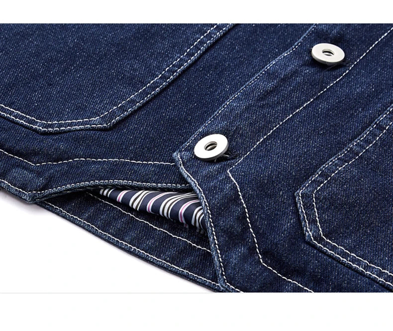 Men Jean Vest Outerwear Denim Waistcoat Multi-pocket Cargo Denim Jacket Blue Sleeveless Coat Retro Fashion Motorcycle Vest