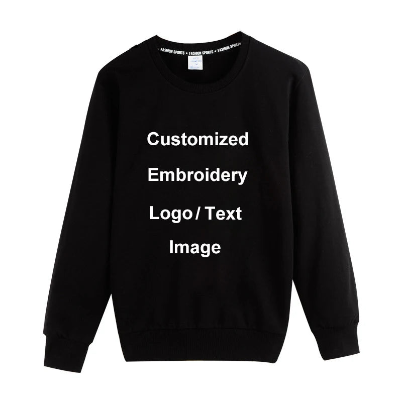 Custom Embroidery Logo Solid Sweatshirts Spring Autumn Warm Sweatshirt High Quality Men Tops Male Brand Hip Hop Pullover