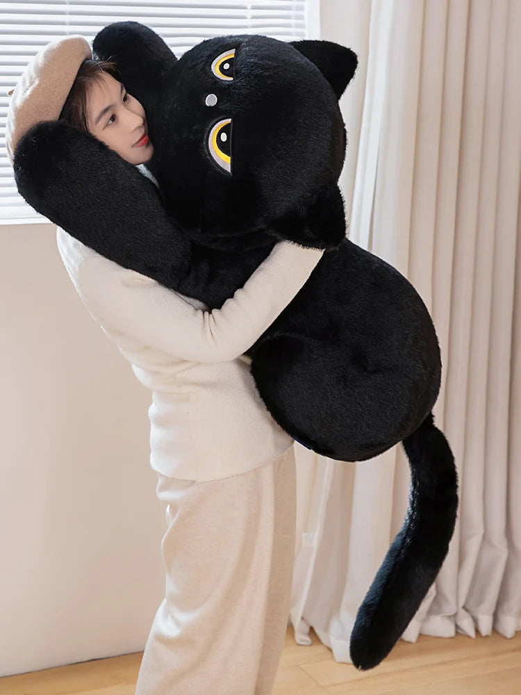 Black Cat Plush Pillow Soft Stuffed Lying Cat Cushion Cute Sleeping Cat Design Lovely Birthday Gift Idea for Cat Lovers