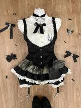 Japanese Pink Sweet Kawaii Lolita Elegant 2 Piece Sets Women Preppy Style Design Mini Skirt Suit Female Princess Chic Outfits