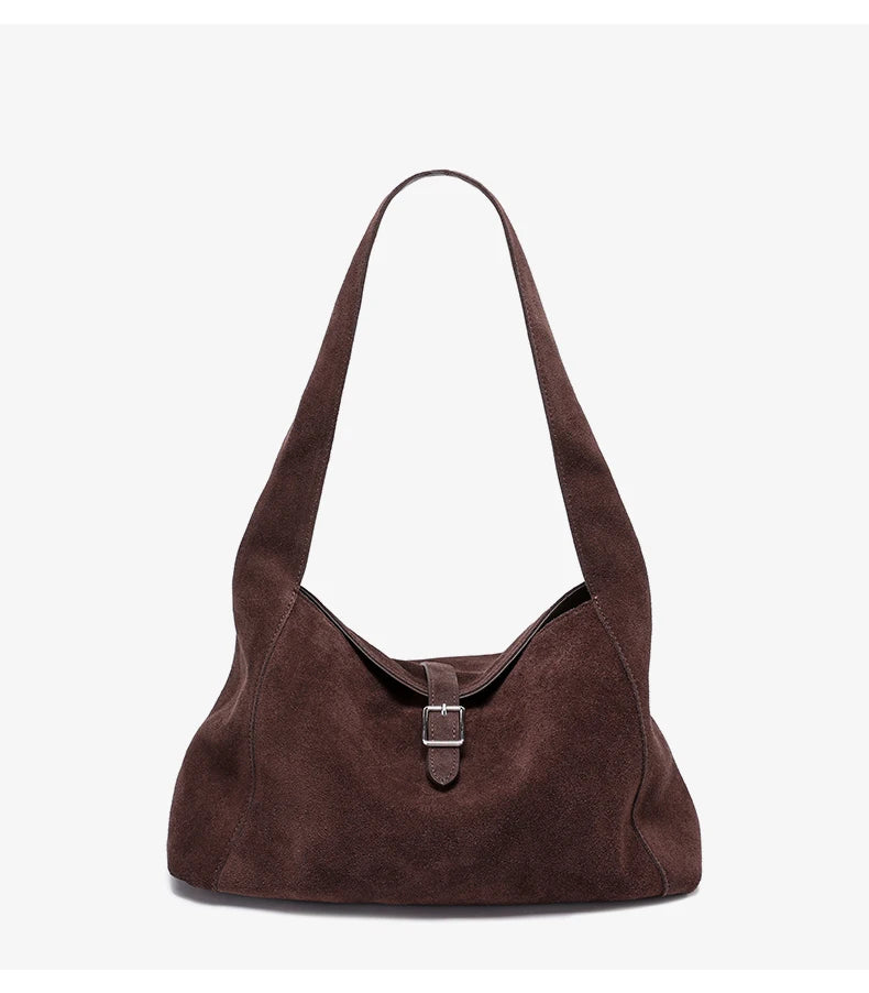 New Winter Women's Natural Suede Leather Bags Female Soft Cowhide Durable Crossbody Shoulder Bag Ladies Fashion Commute Handbags