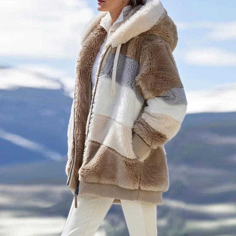 Hooded Plaid Spliced Winter Coat