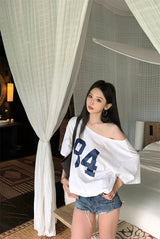 Vintage Print One-Shoulder Tee