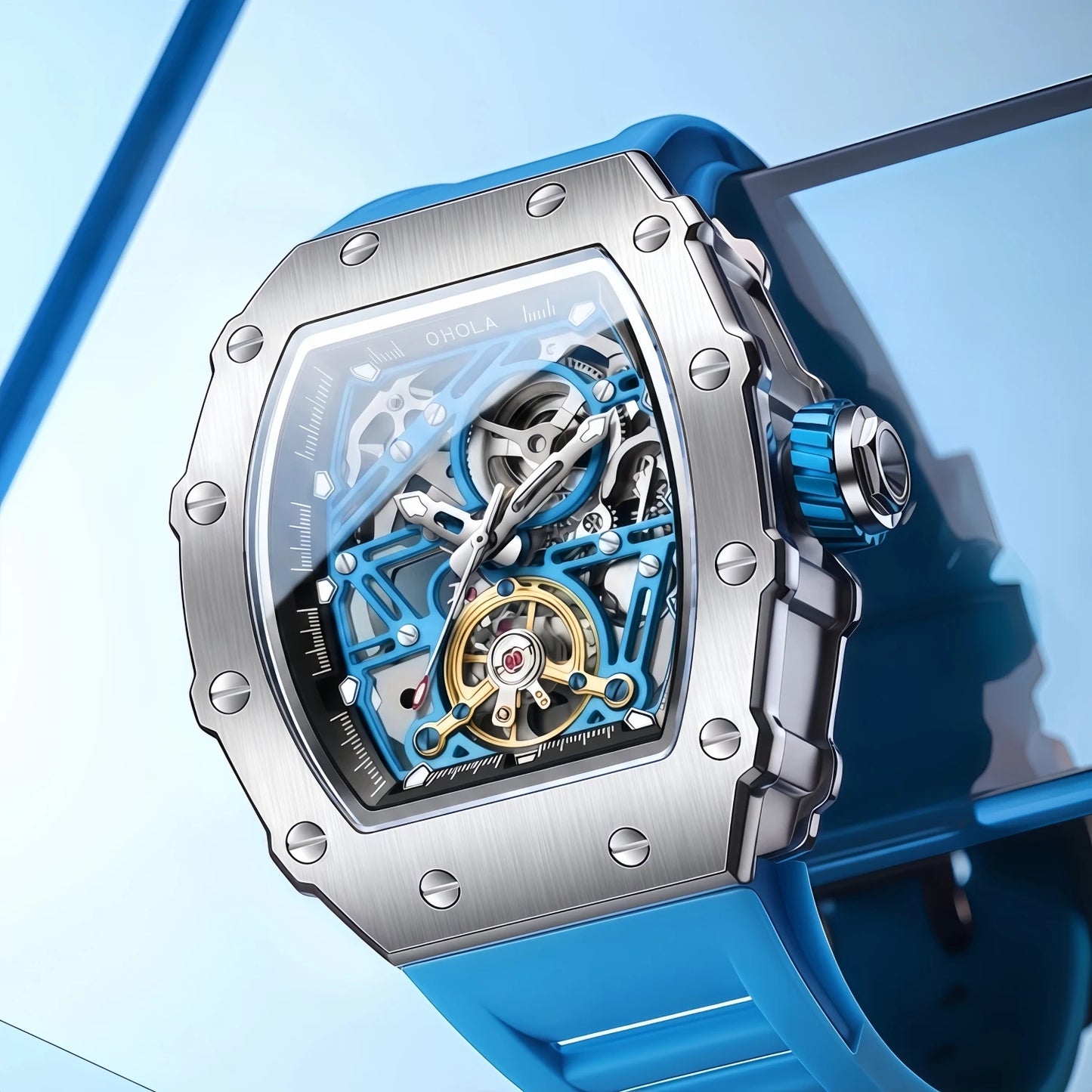 Fashion Luxury Men's Watch ONOLA Hollow Out Rudder Flywheel Fully Automatic Mechanical Waterproof Silicone Watches Clock