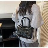 Vintage Rivets Pillow Bag Large Capacity Zipper Single Shoulder Bag Top Handle Patent Leather Crossbody Women's Bag Women