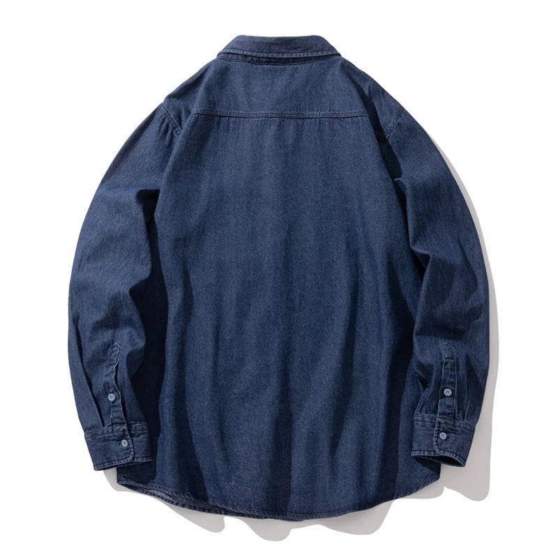 Classic Washed Denim Shirt Men's 2025 Autumn New Dark Blue Fashion Loose Casual Long-sleeved Jean Shirts Korean Clothes