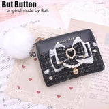Kawaii Sweet Japanese Lolita Bow Wallet JK Harajuku Y2K Lace Rhinestone Short Wallet Mini Purse Card Holder Women Girls Gift