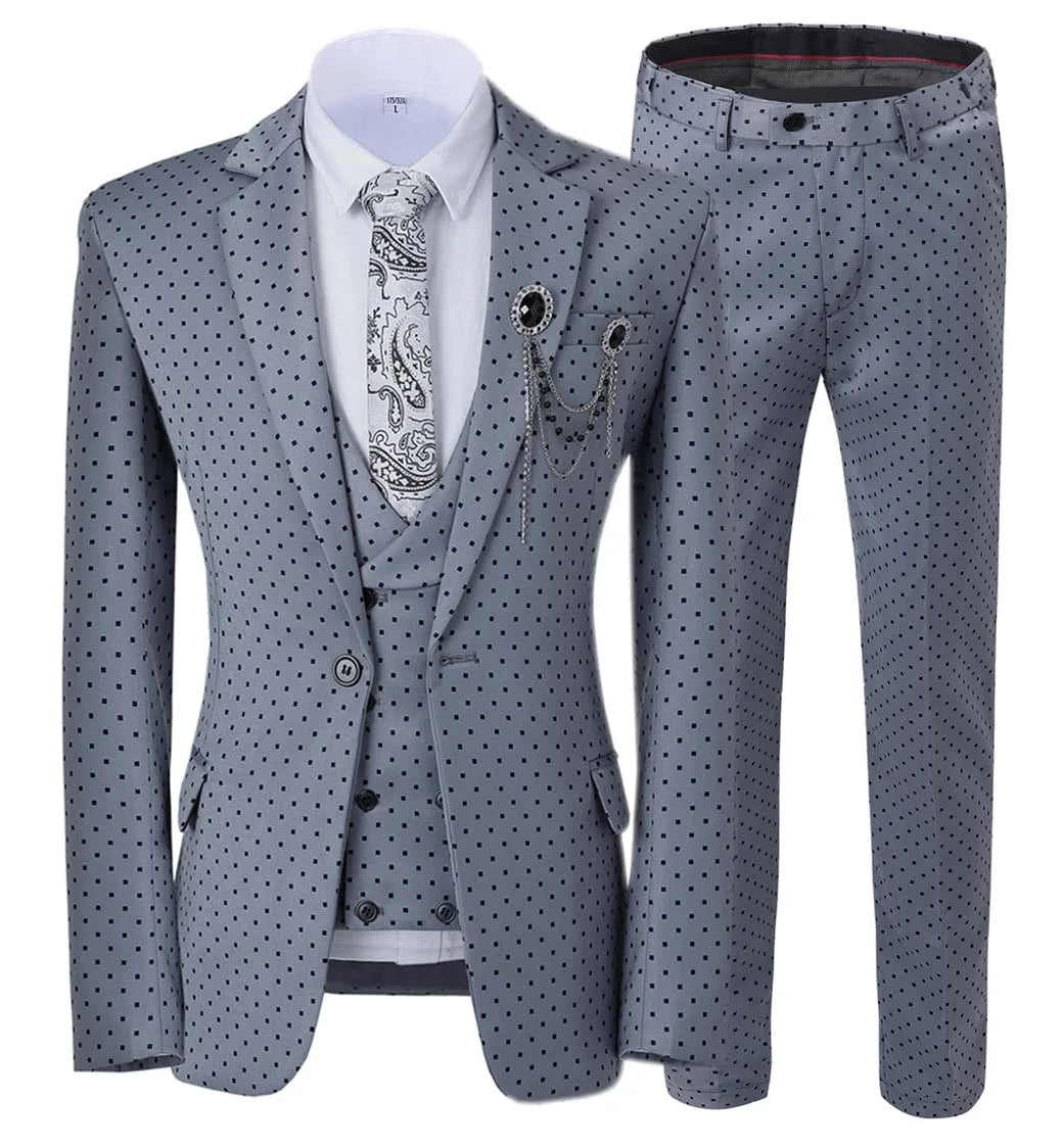 Men’s Slim Fit 3-Piece Patterned Suit