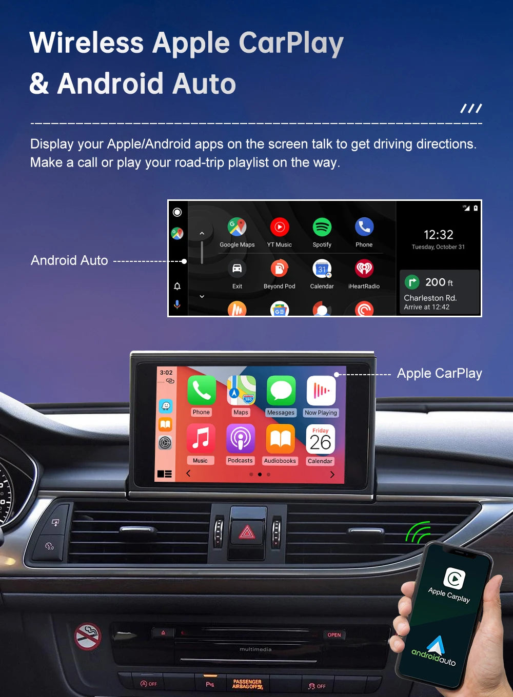 Road Top Wireless CarPlay & Android Auto for Audi A6/A7 2012–2018