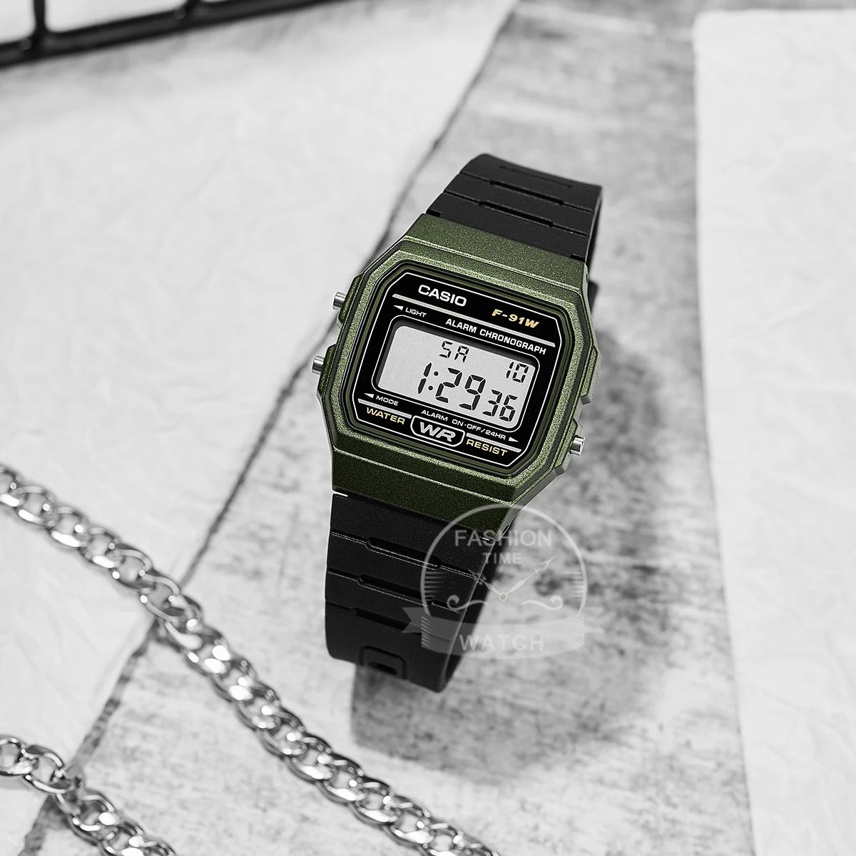 Casio F-91WM-3A Men's Classic Digital Resin Watch - Olive Green/Black