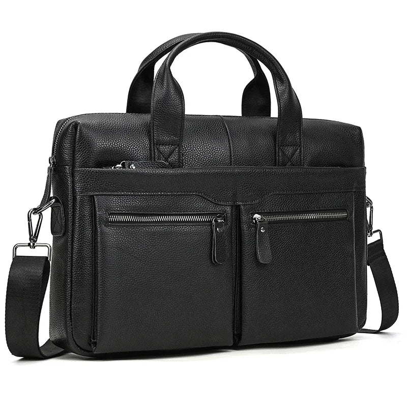 Genuine Leather Briefcase Bag for 15.6 inch laptop computer bag cowskin handbag for men male leather crossbody shoulder bag