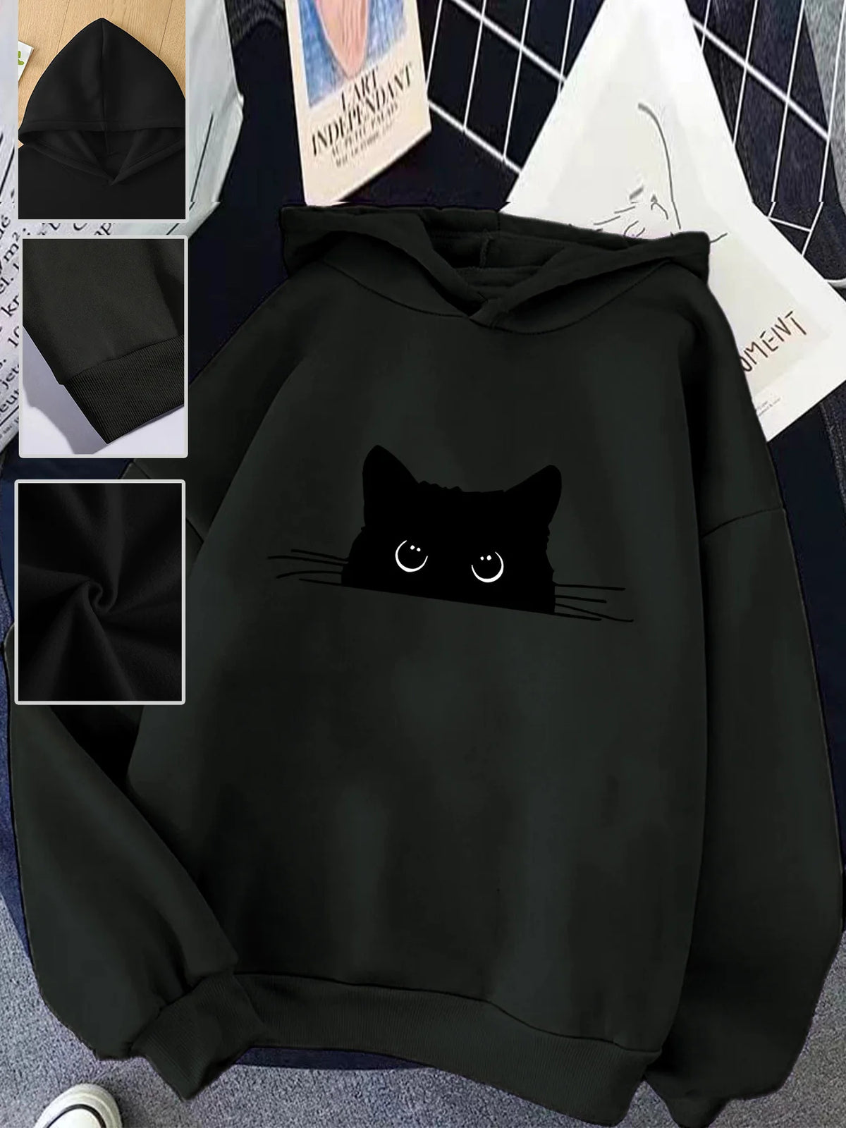 Women's Cat Print Hoodie – Cozy Casual Pullover