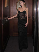 Black V-Neck Asymmetric Maxi Dress