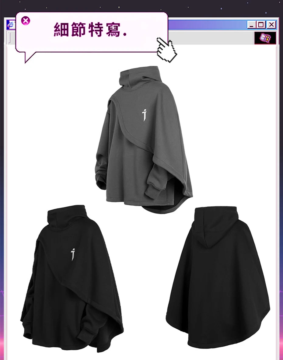 Oversized High-Collar Techwear Pullover Hoodie