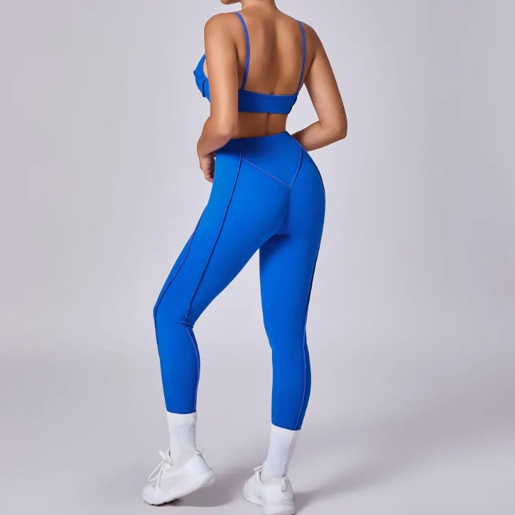 Seamless Yoga Sets Sports Fitness High Waist Hip-lifting Shapeing Trousers Backless Bra Suit Workout Gym Leggings Sets for Women