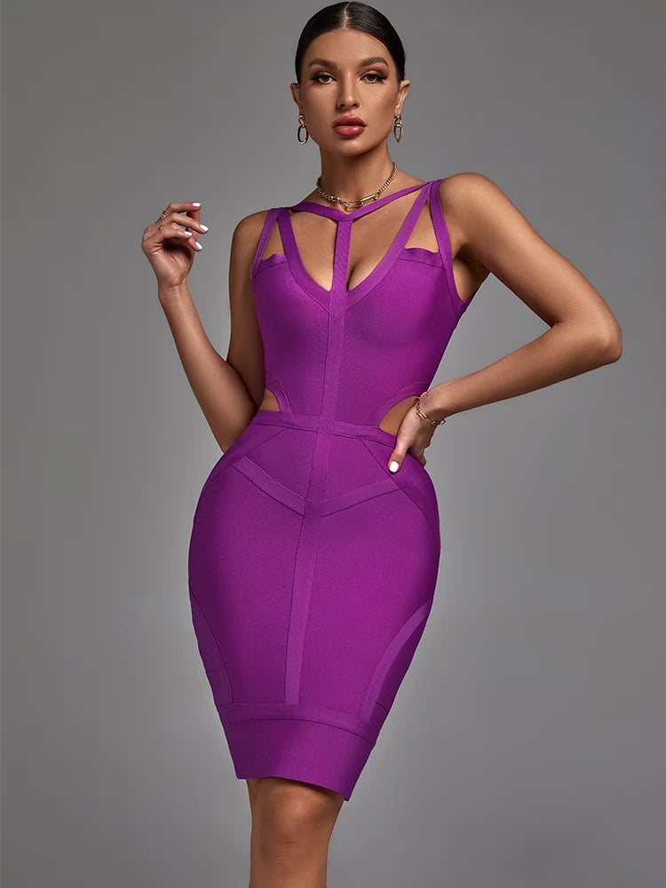 Women's Purple Bandage Bodycon Cut-Out Dress