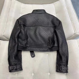 Natural Sheepskin Coat Women Autumn European and American Fashion Short Motorcycle Casual High Quality Hand-Woven Leather Jacket