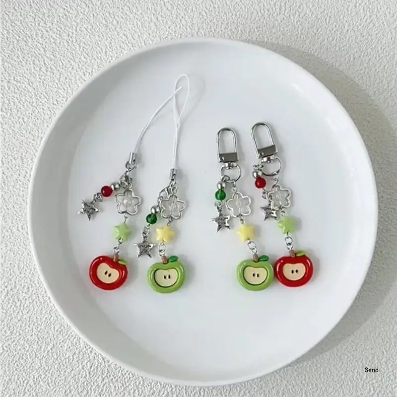 Elegant Phone Charm Lanyard Colorful Fruit Beaded Keychain Stylish Keyring Fashionable Bag Purse Pendant for Women Girls