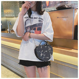 Female Sweet Lace Heart Round Handbags High Quality PU Leather Cross Body Bags for Women Small Fresh Flower Chain Shoulder Bags